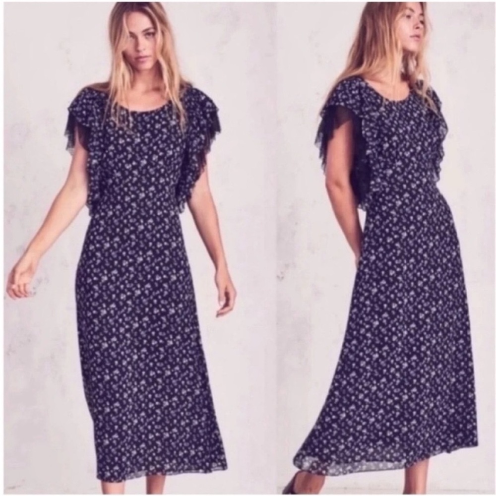LoveShackFancy Jardin Floral Silk Demi Midi Dress